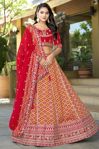 Red Gota Work & Codding Pure Viscose Silk Lehenga