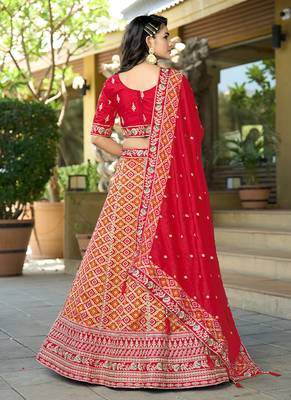 Red Gota Work & Codding Pure Viscose Silk Lehenga 2