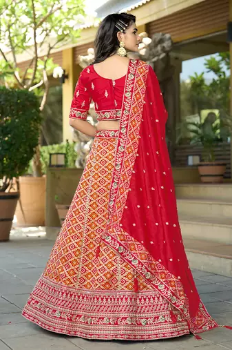 Red Gota Work & Codding Pure Viscose Silk Lehenga