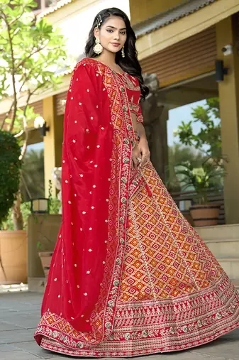 Red Gota Work & Codding Pure Viscose Silk Lehenga