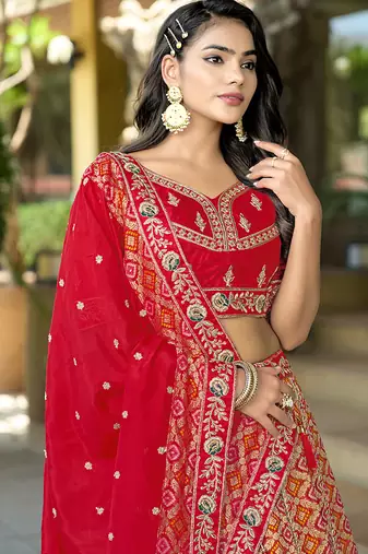 Red Gota Work & Codding Pure Viscose Silk Lehenga