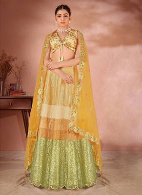 Yellow & Green embroidered Sequence & Zarakan Work 1