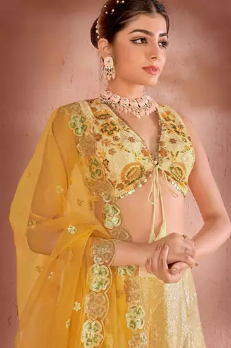 Yellow & Green embroidered Sequence & Zarakan Work