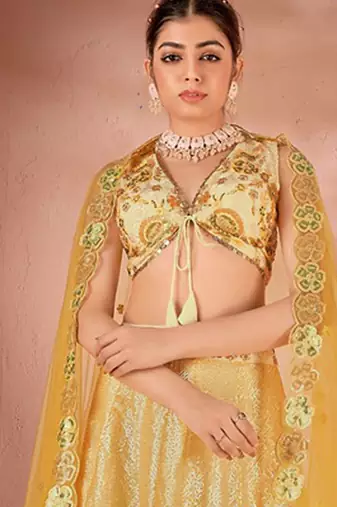 Yellow & Green embroidered Sequence & Zarakan Work