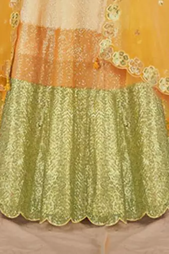 Yellow & Green embroidered Sequence & Zarakan Work