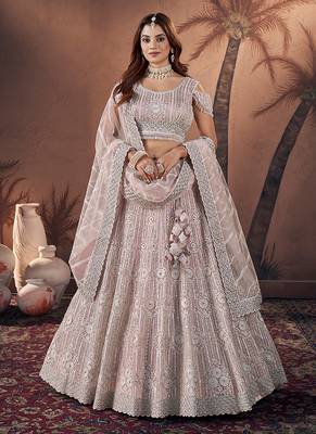 Baby Pink Hand Work & Zarkan Net Lehenga 1