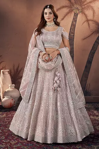 Baby Pink Hand Work & Zarkan Net Lehenga