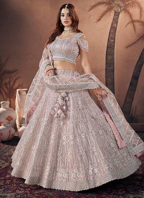 Baby Pink Hand Work & Zarkan Net Lehenga 3