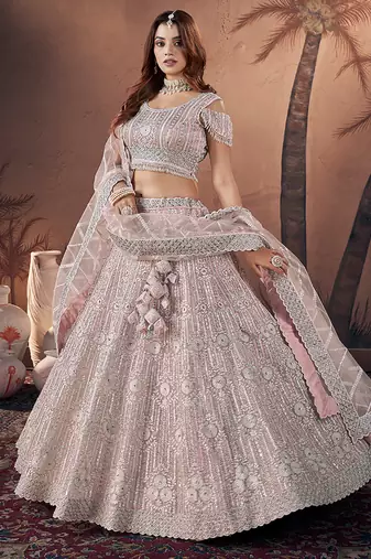 Baby Pink Hand Work & Zarkan Net Lehenga