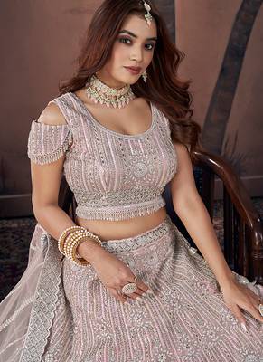 Baby Pink Hand Work & Zarkan Net Lehenga 4