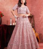 Pink Mirror Zarkan & Hand Work Net Lehenga