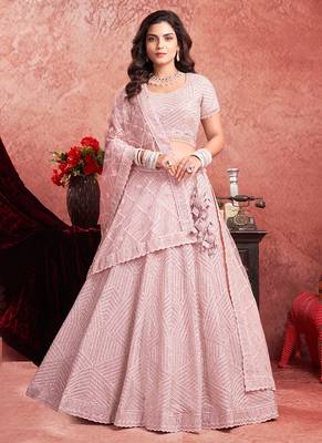 Pink Mirror Zarkan Hand Work Net Lehenga 1