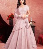 Pink Mirror Zarkan Hand Work Net Lehenga