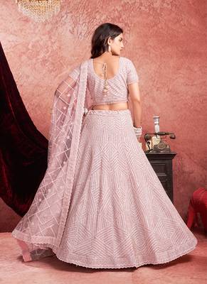 Pink Mirror Zarkan Hand Work Net Lehenga 2