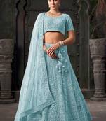 Sky Blue Mirror Zarkan Net Lehenga