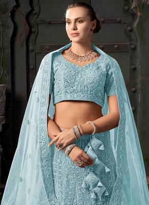 Sky Blue Mirror Zarkan Net Lehenga 3