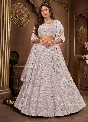 Light Purple Embroidered & Sequence Net Lehenga 1