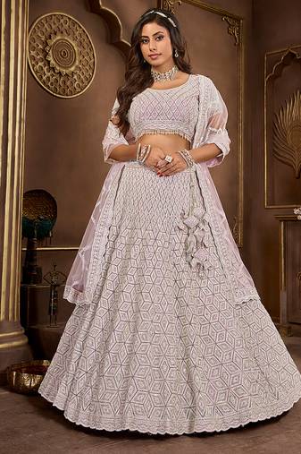 Light Purple Embroidered & Sequence Net Lehenga