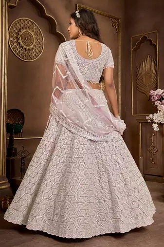 Light Purple Embroidered & Sequence Net Lehenga