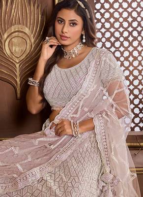 Light Purple Embroidered & Sequence Net Lehenga 3
