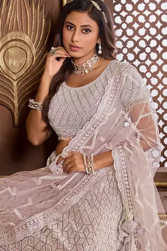 Light Purple Embroidered & Sequence Net Lehenga