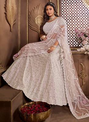 Light Purple Embroidered & Sequence Net Lehenga 4