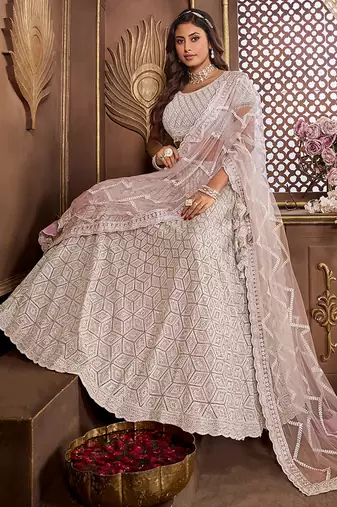 Light Purple Embroidered & Sequence Net Lehenga