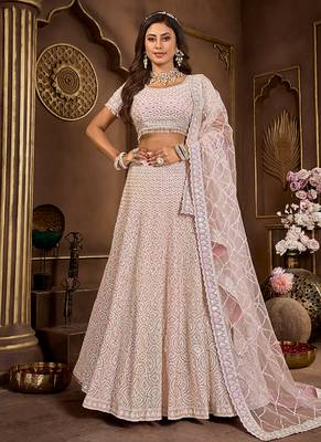 Baby Pink Mirror Zarkan & Codding Net Lehenga 1