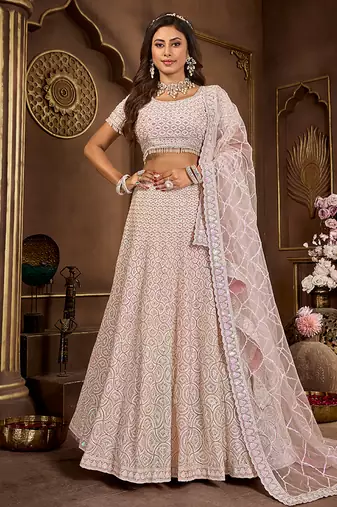 Baby Pink Mirror Zarkan & Codding Net Lehenga