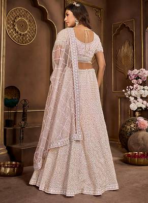 Baby Pink Mirror Zarkan & Codding Net Lehenga 2