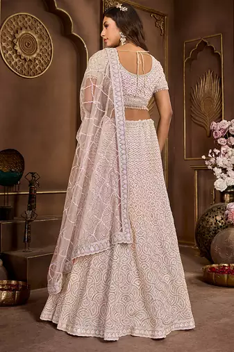 Baby Pink Mirror Zarkan & Codding Net Lehenga