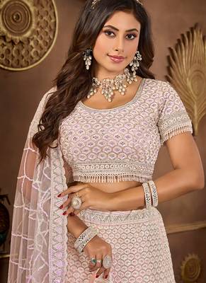Baby Pink Mirror Zarkan & Codding Net Lehenga 3