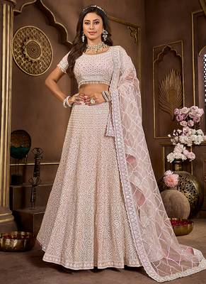 Baby Pink Mirror Zarkan & Codding Net Lehenga 4