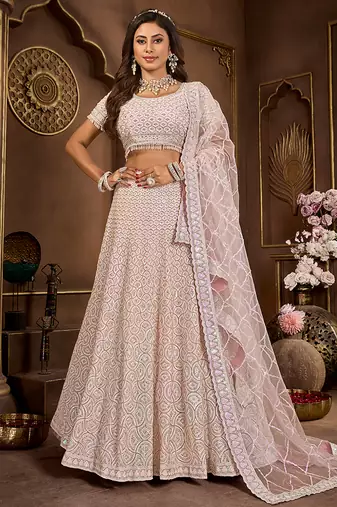 Baby Pink Mirror Zarkan & Codding Net Lehenga