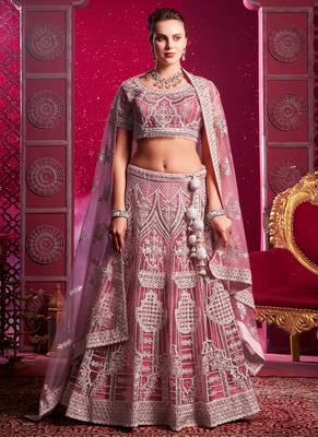 Pink Codding & Sequqnce Wrok Net Lehenga 1