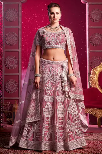 Pink Codding & Sequqnce Wrok Net Lehenga
