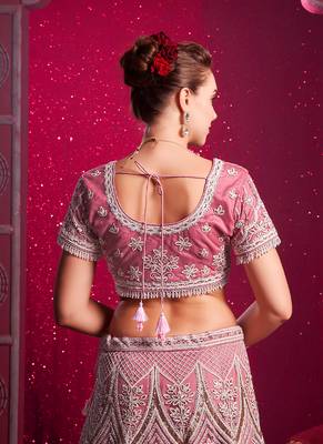 Pink Codding & Sequqnce Wrok Net Lehenga 2