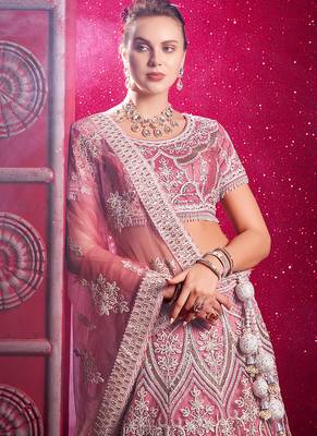 Pink Codding & Sequqnce Wrok Net Lehenga 3