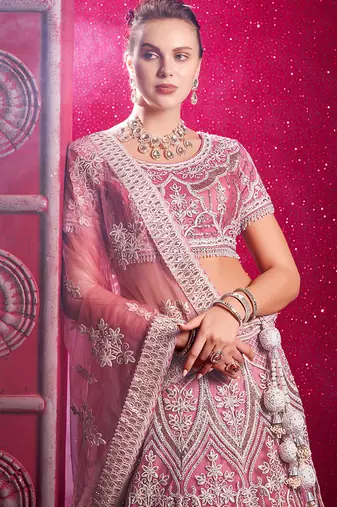 Pink Codding & Sequqnce Wrok Net Lehenga
