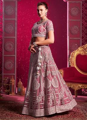 Pink Codding & Sequqnce Wrok Net Lehenga 4