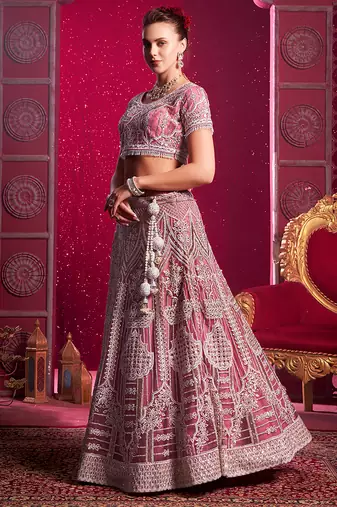 Pink Codding & Sequqnce Wrok Net Lehenga