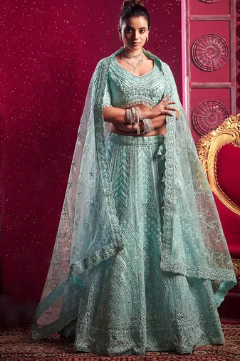 Sky Blue Codding & Sequqnce Wrok Net Lehenga