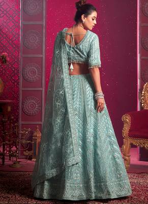 Sky Blue Codding & Sequqnce Wrok Net Lehenga 2