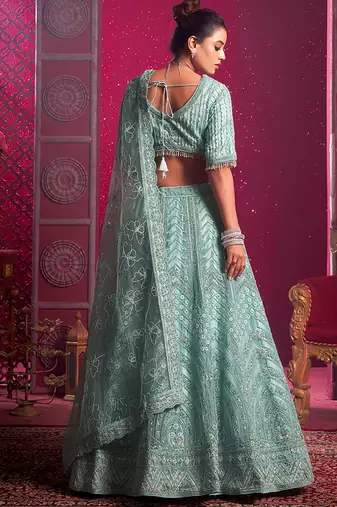 Sky Blue Codding & Sequqnce Wrok Net Lehenga