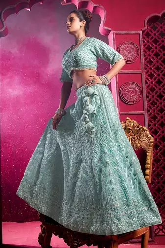 Sky Blue Codding & Sequqnce Wrok Net Lehenga