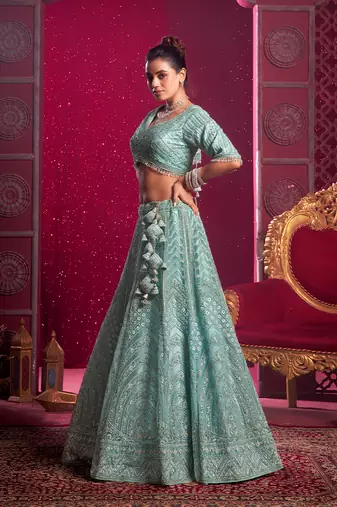 Sky Blue Codding & Sequqnce Wrok Net Lehenga