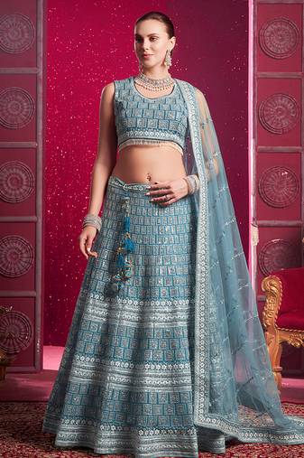 Blue Codding & Sequqnce Wrok Net Lehenga