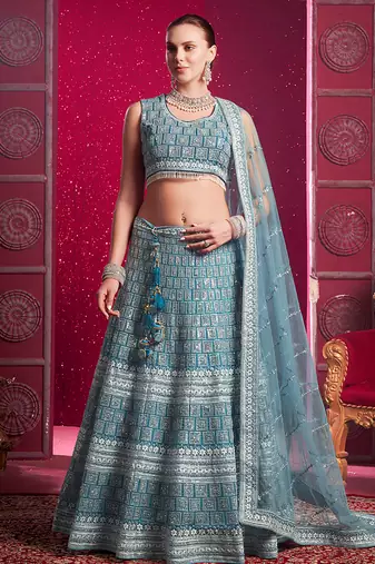 Blue Codding & Sequqnce Wrok Net Lehenga