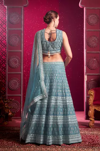 Blue Codding & Sequqnce Wrok Net Lehenga