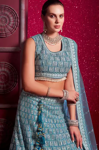 Blue Codding & Sequqnce Wrok Net Lehenga